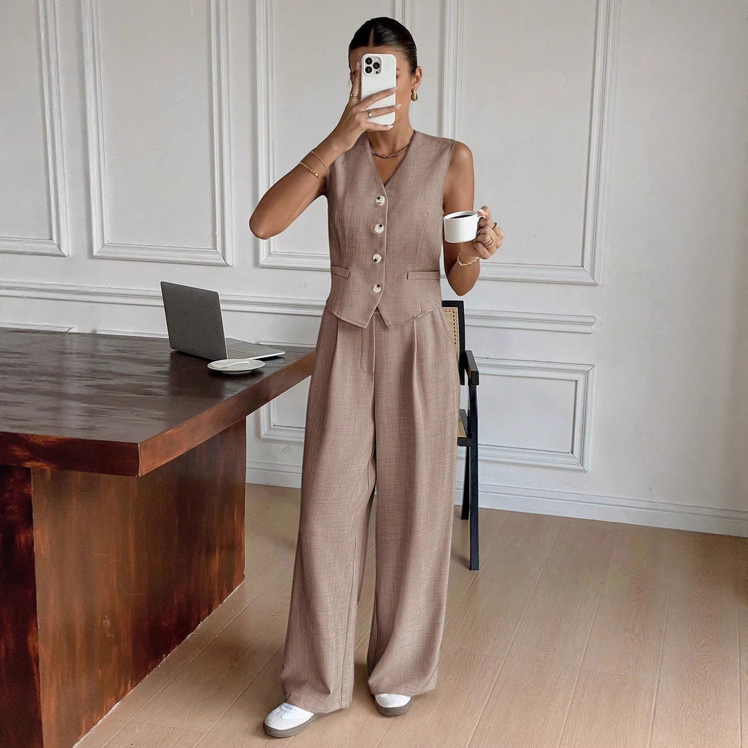 Damer Elegant jumpsuit med ærmeløs blazer og brede bukser Skovae