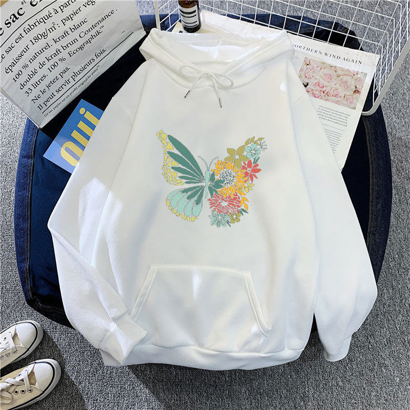 Kvinder hoodie med floral sommerfugl design Skovae