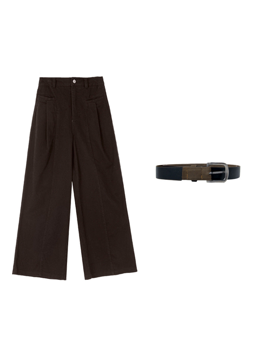 Dame bred High-Waist bukser med elegante folder og figursyet silhuet Stilla