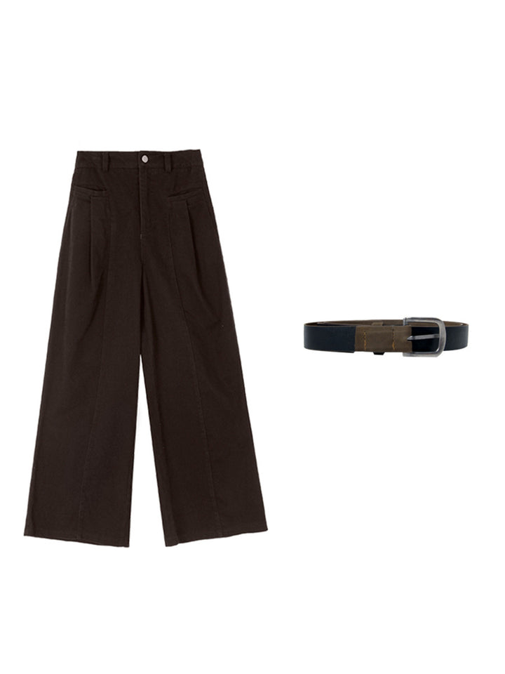 Dame bred High-Waist bukser med elegante folder og figursyet silhuet Stilla