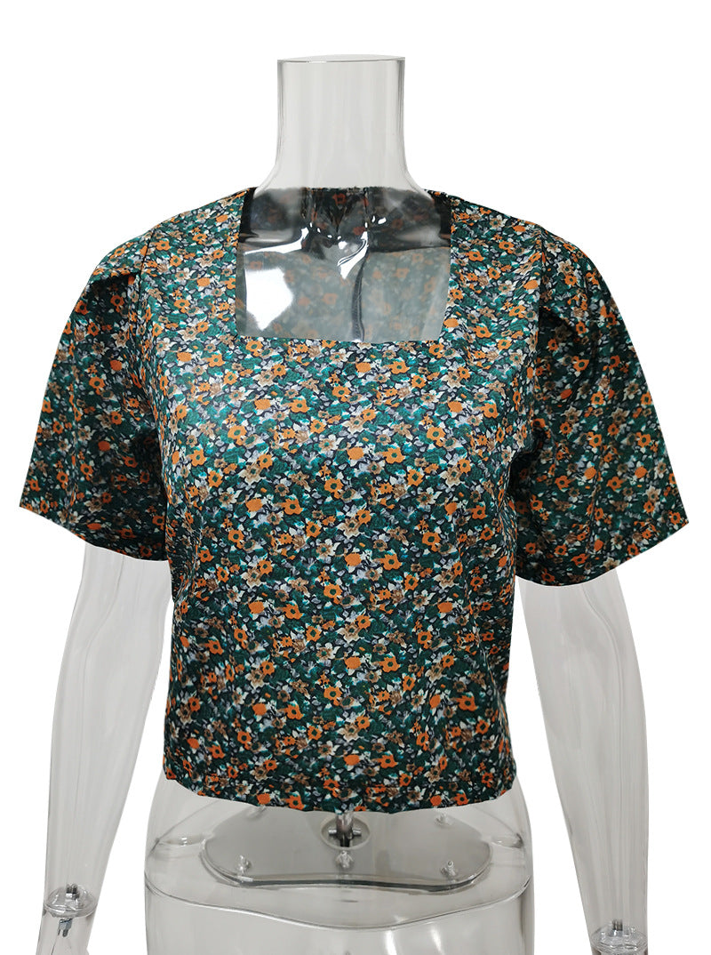 Dame Crop-Top med blomsterdesign og lige pasform Stilla