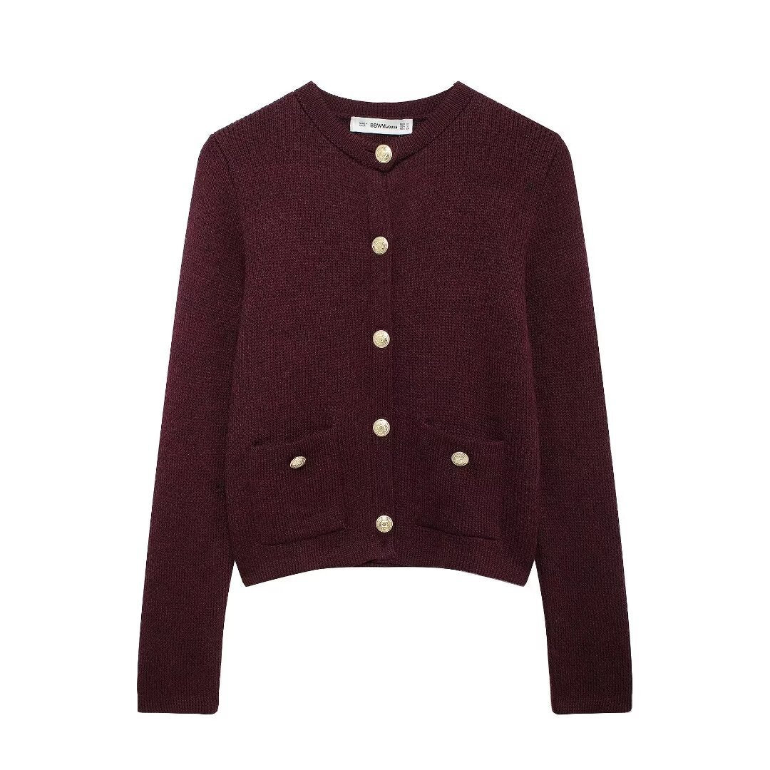 Dame struktureret Button-Up Cardigan med frontlommer Stilla