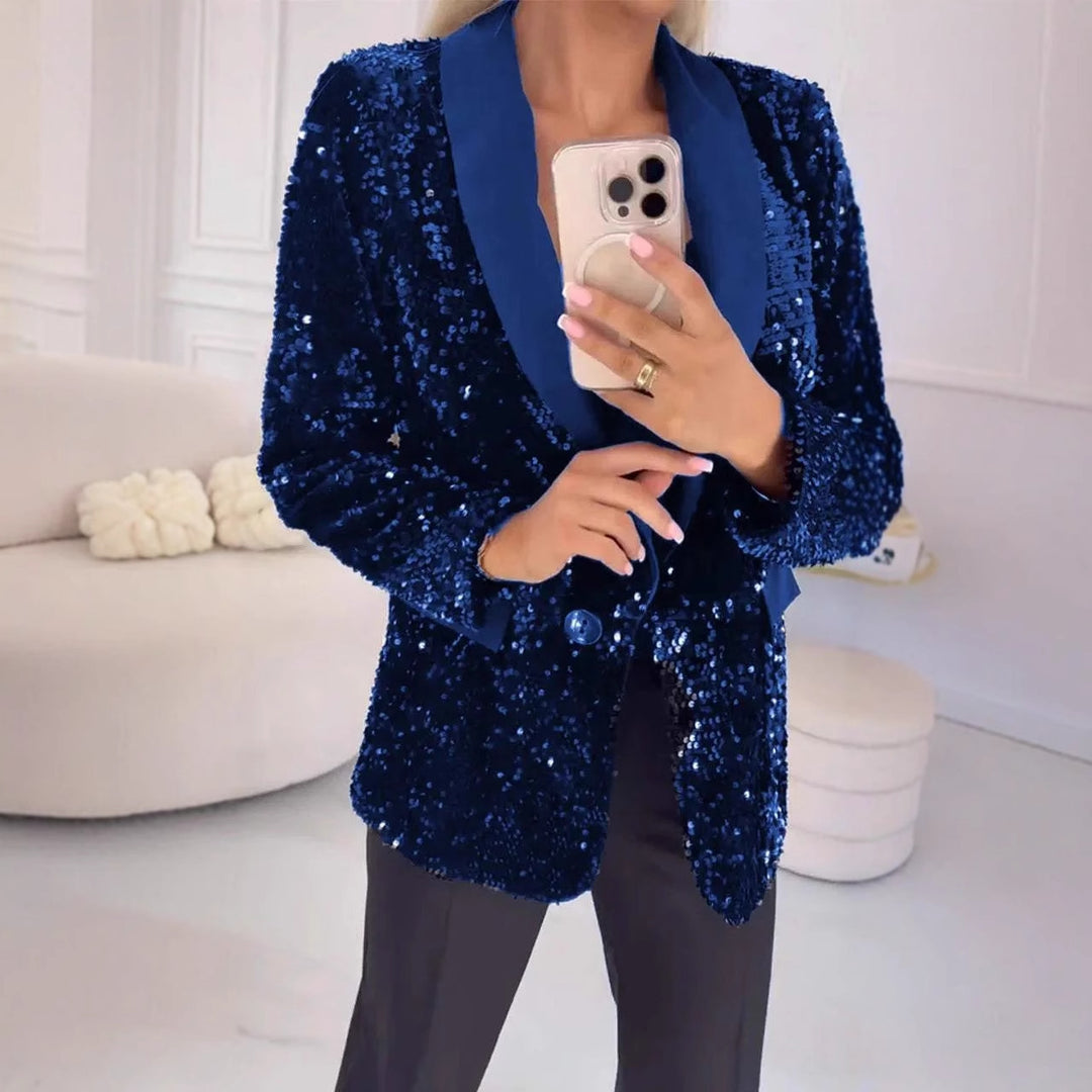Damepaillettenblazer med elegant revers Stilla