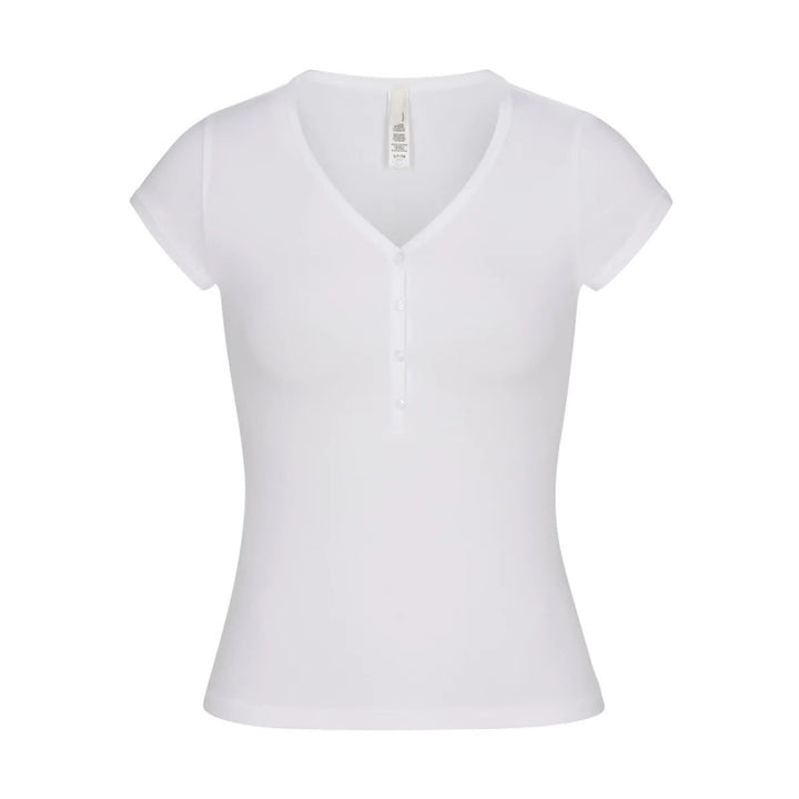 Damer Kortærmet Henley T-Shirt Stilla