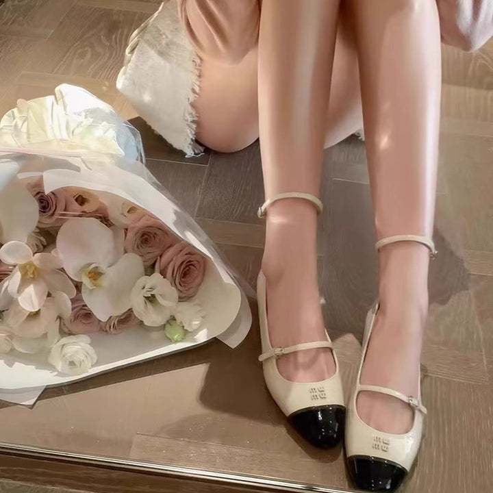 Dame elegante Mary Jane ballerinaer med unikt kontrast hætte-detalje Stilla