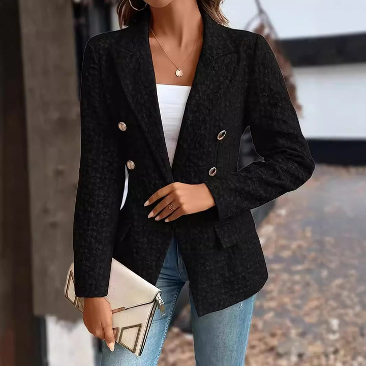 Dame struktureret blazer med blomstret design og gyldne knapper Stilla