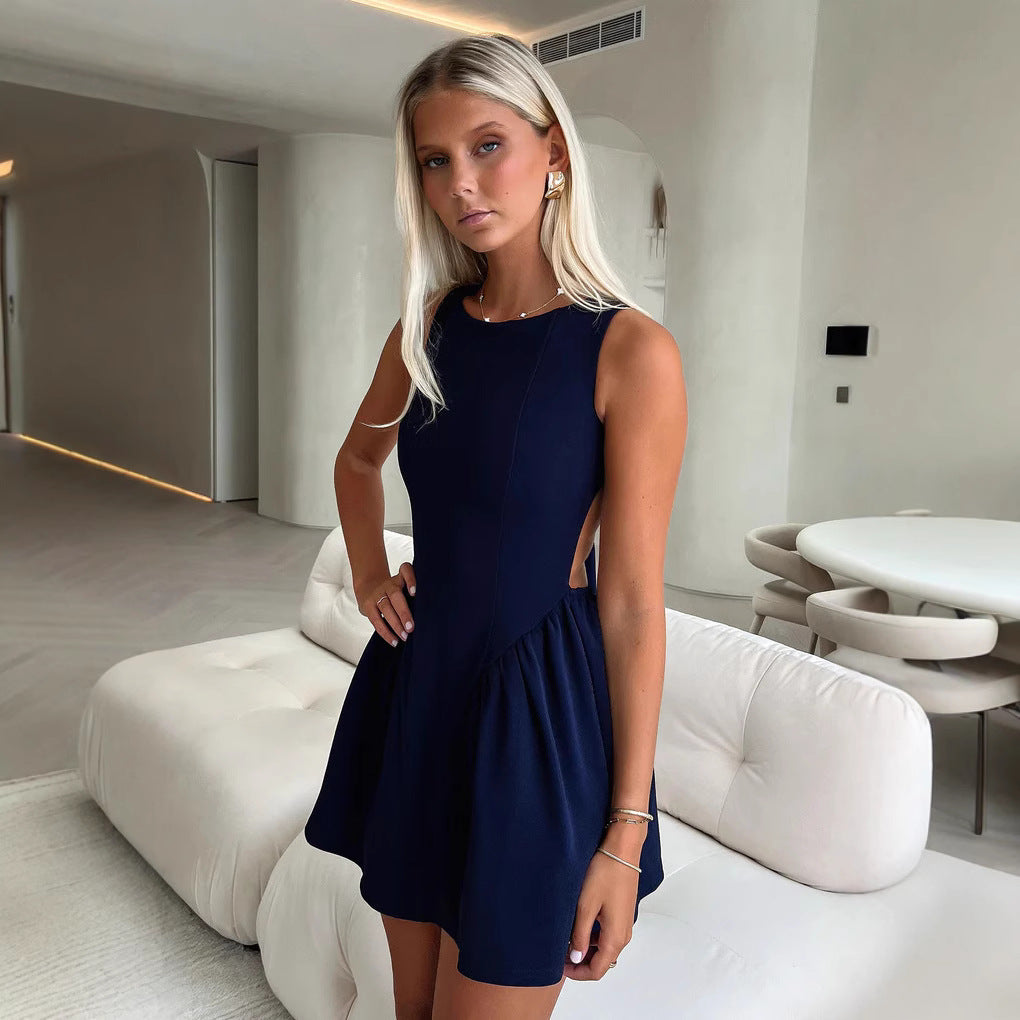 Dame Elegant omslagskjole med voluminøs nederdel og dyb U-udskæring Skovae