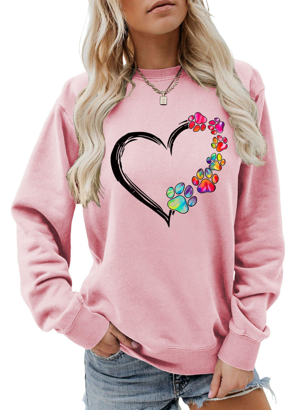 Kvinders sweatshirt med kreativ pote hjerte design Stilla