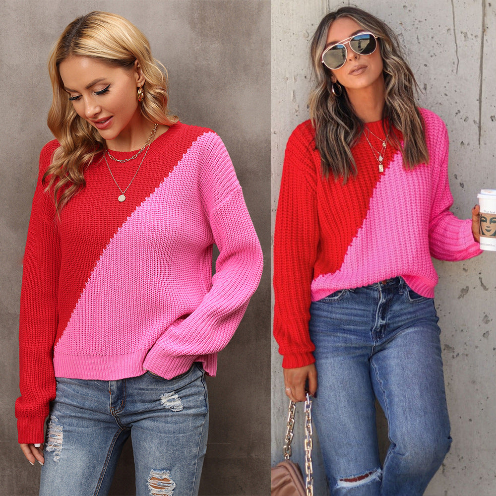Kvinders trendy sweater med asymmetrisk farveblokdesign Stilla
