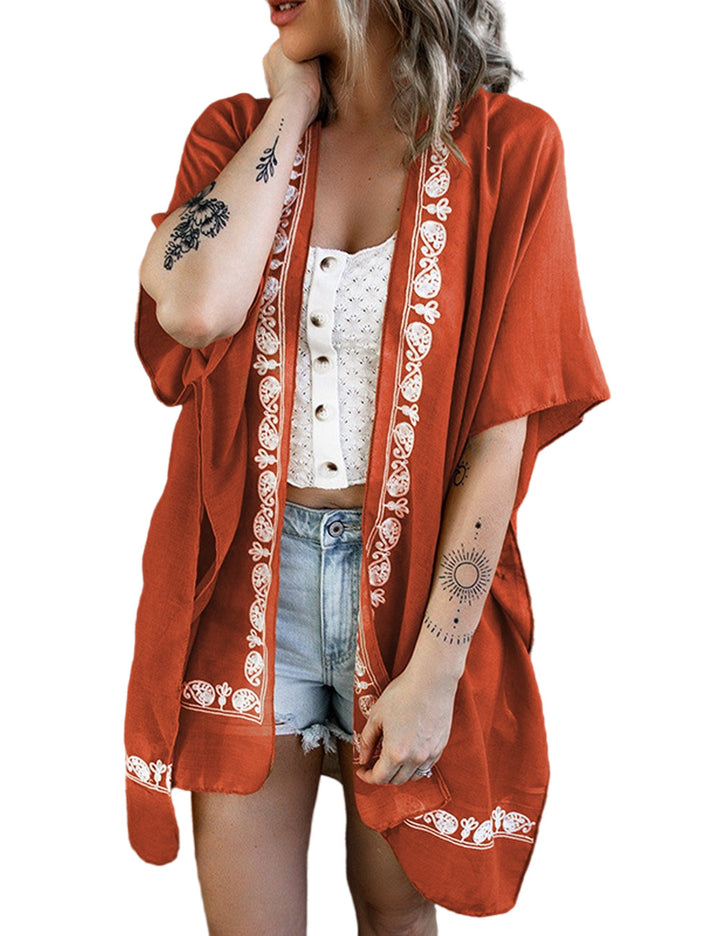 Dame Trendy Kimono-lignende Bluse med blomsteragtig blondebesætning Stilla