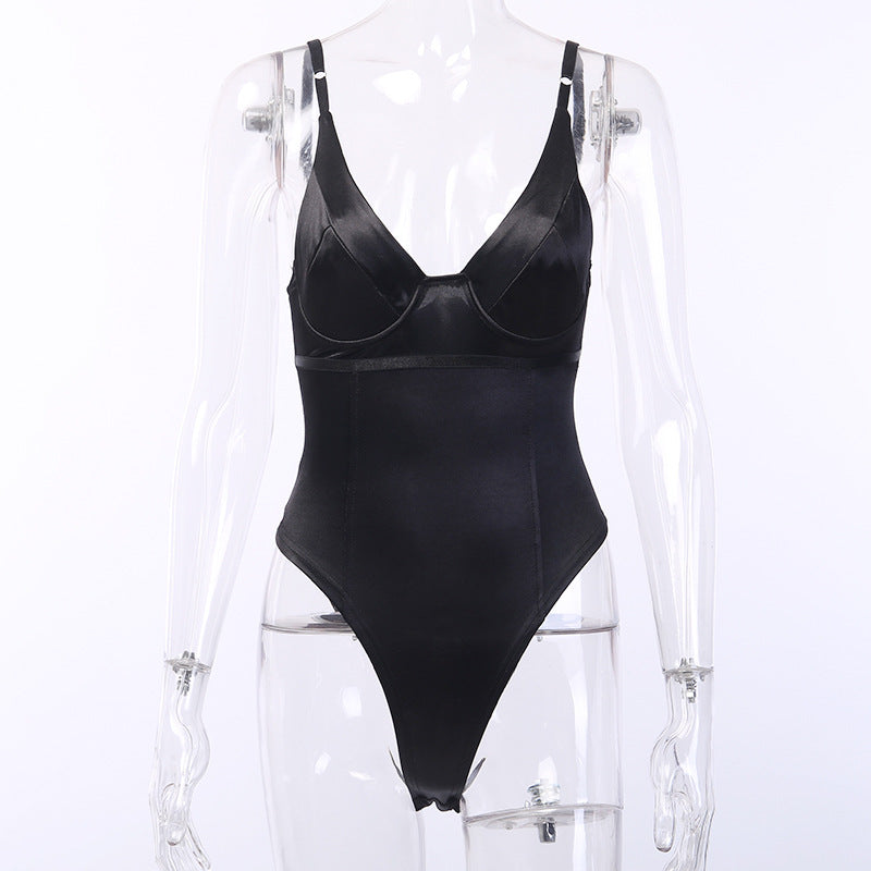 Dame Satin-Bustier-Top med dyb V-udskæring og elegant pasform Skovae