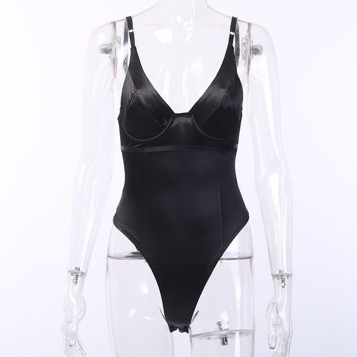 Dame Satin-Bustier-Top med dyb V-udskæring og elegant pasform Skovae