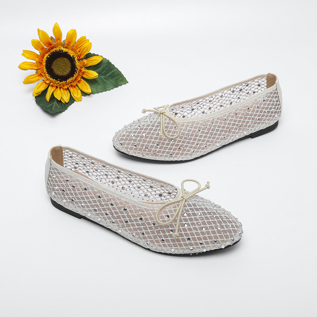Dame glitrende ballerinas med dekorativt netdesign Stilla