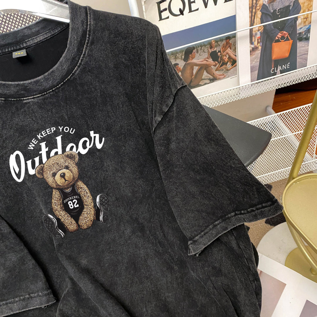 Dame T-shirt med kreativt teddy-motiv og afslappet oversized-snit Stilla