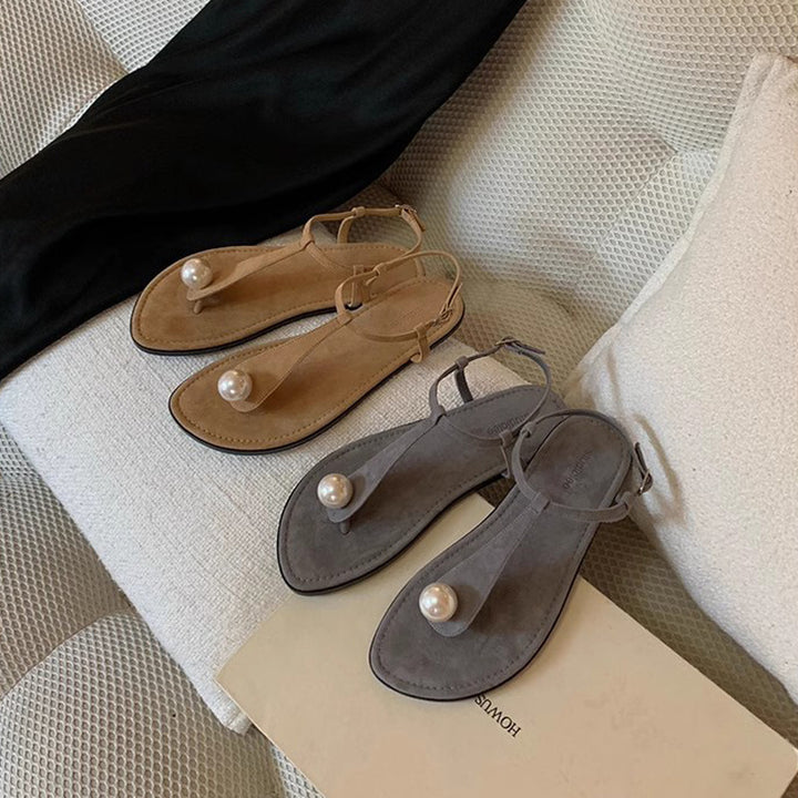 Dame elegante T-strap sandaler med perle detaljer Stilla