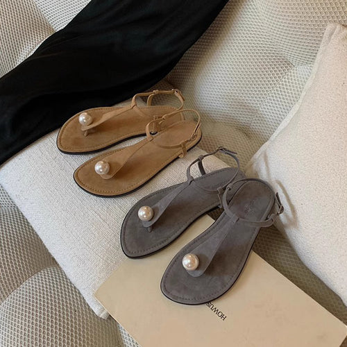 Dame elegante T-strap sandaler med perle detaljer Stilla