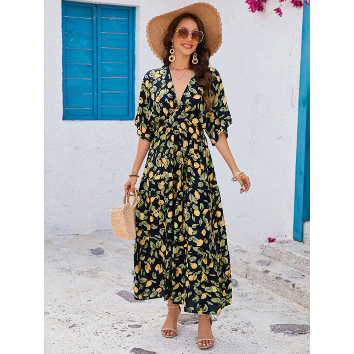 Femme Floral Print Maxi Kjole med Sommerfugleærmer Stilla