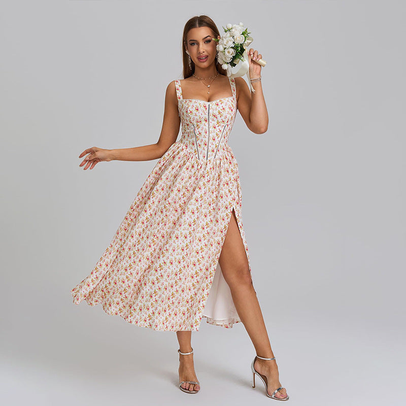 Dame Midi-kjole med foret bustier-snit og praktiske lommer Stilla