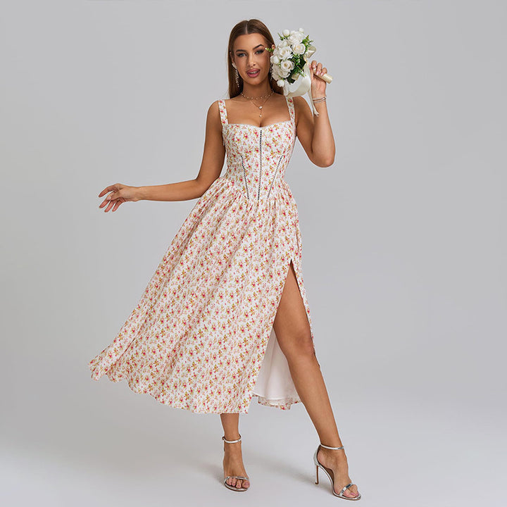 Dame Midi-kjole med foret bustier-snit og praktiske lommer Stilla