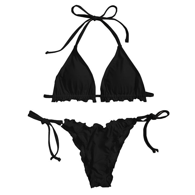 Dame triangel-bikini med legende flæser og justerbare stropper Stilla