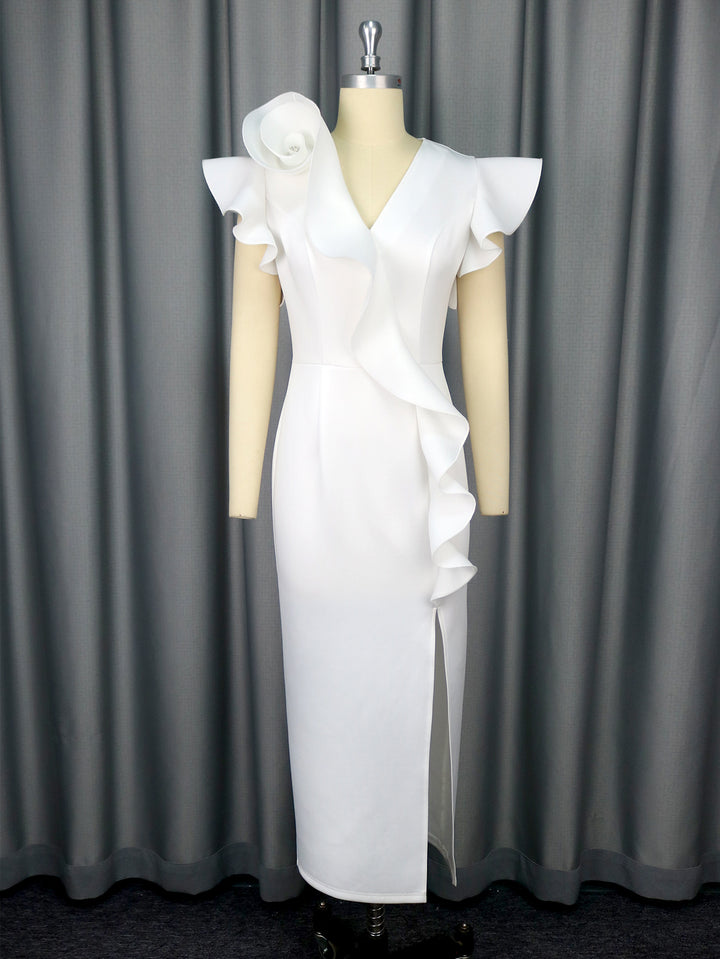 Dame elegant kjole med asymmetrisk ruffles detalje Skovae