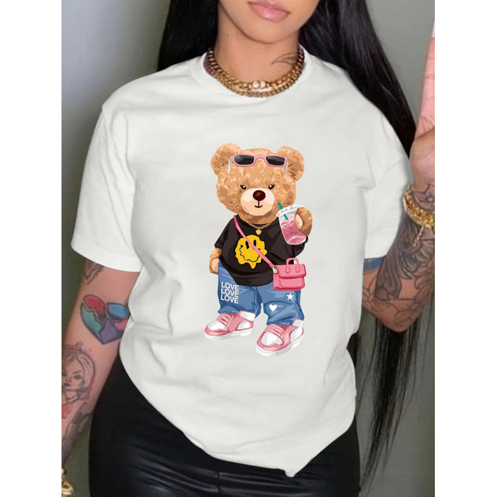 Dame T-shirt med kreativt bjørnemotiv og moderne snit Stilla