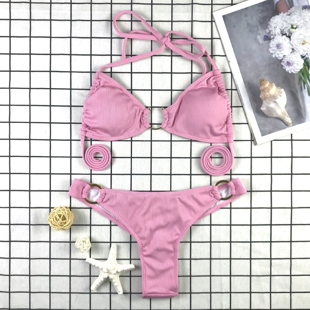 Dame Triangel-Bikini med dekorative ringe og snore-design Stilla