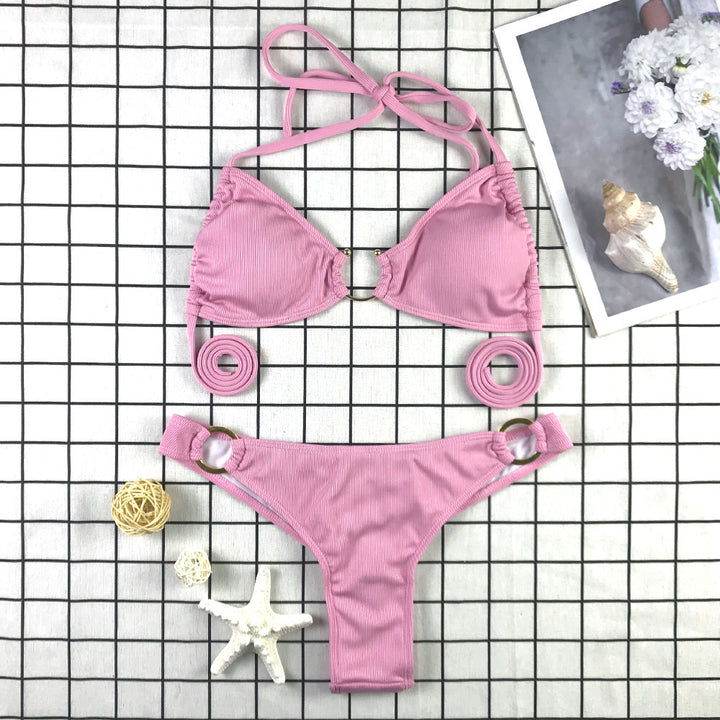 Dame Triangel-Bikini med dekorative ringe og snore-design Stilla