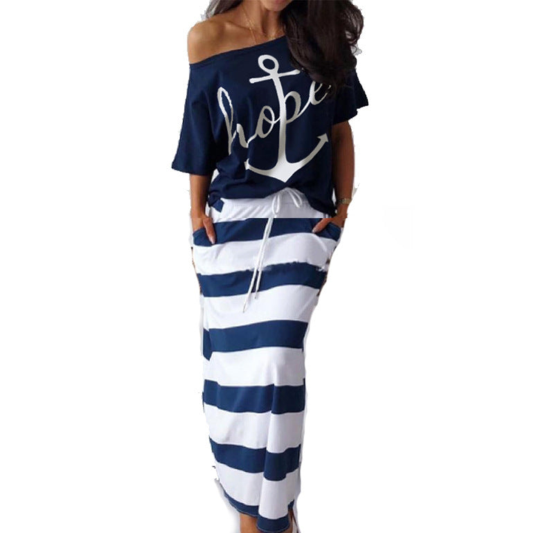 Dame Fritids Off-Shoulder Kjole med Stribet Design Stilla