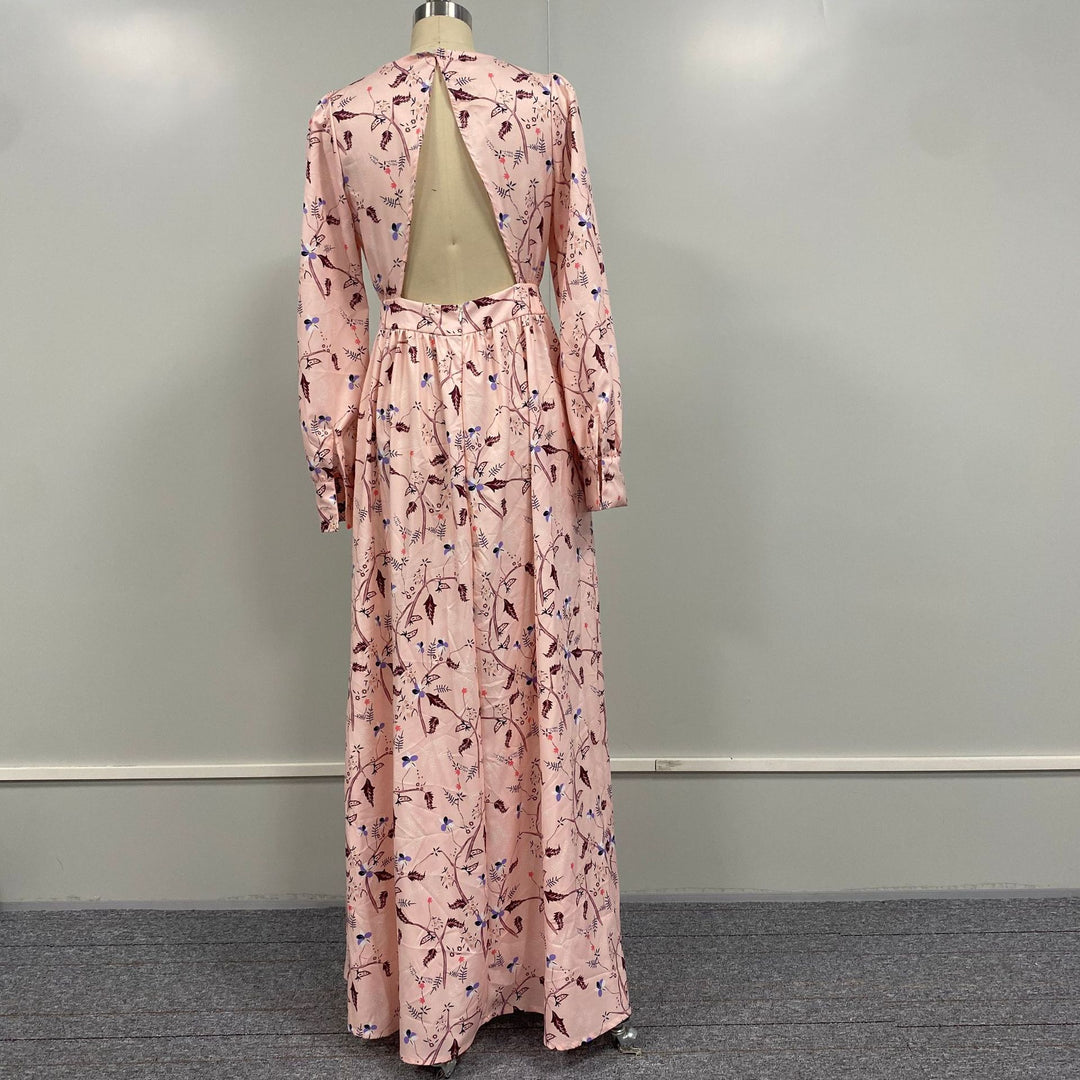 Dame maxikjole med dyb rygudskæring og elegante ærmer Stilla