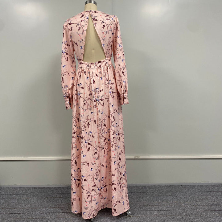 Dame maxikjole med dyb rygudskæring og elegante ærmer Stilla
