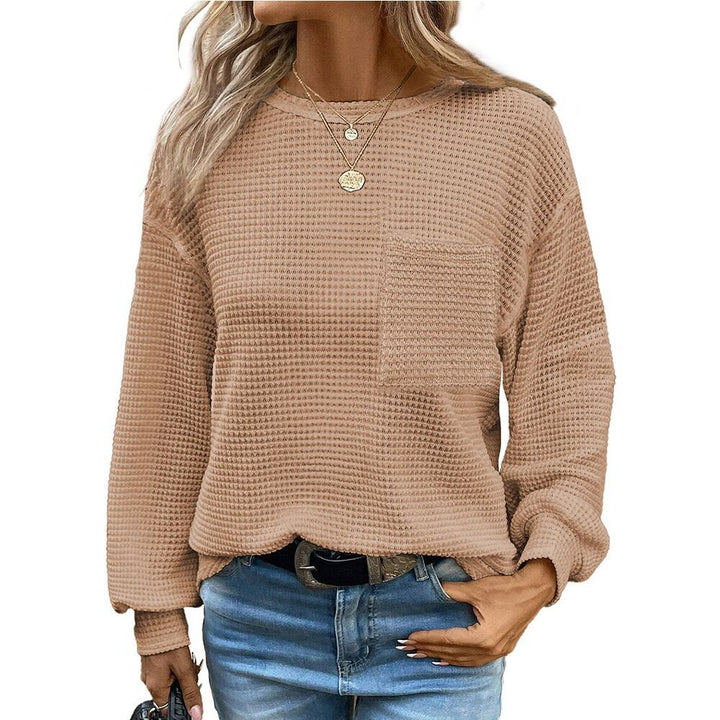Dame afslappet Waffle-design sweatshirt med lommer Stilla