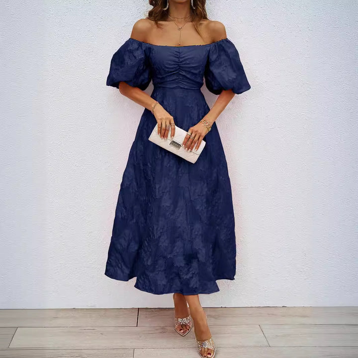 Kvinder A-Line Maxi Kjole med Voluminøse Puff ærmer og Blomsterdesign Stilla