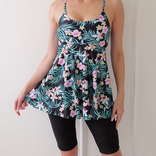 Dame Tankini med feminin A-linje og sporty cykelshorts Stilla