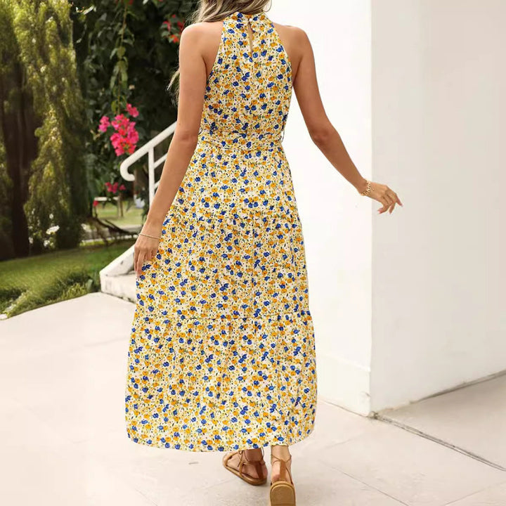 Femme Floral Print Maxi Kjole med justerbart Bindebælte Stilla