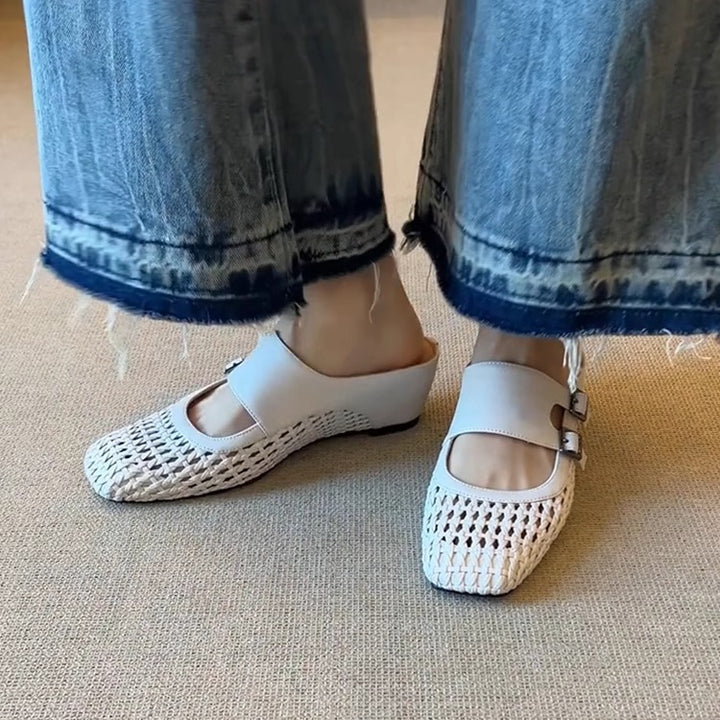 Dame Woven Slip-On Mules med justerbar rem Stilla