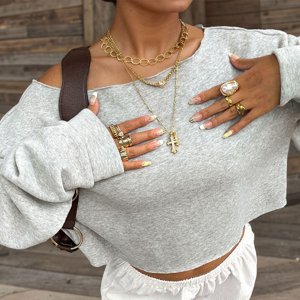Kvindernes oversized sweatshirt med off-the-shoulder design og blød indvendig fleece Stilla