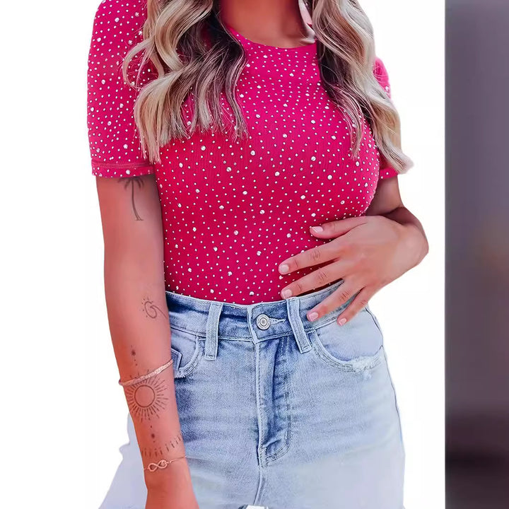 Dame mode polka-dot T-shirt med kortærmet og elastisk materiale Stilla