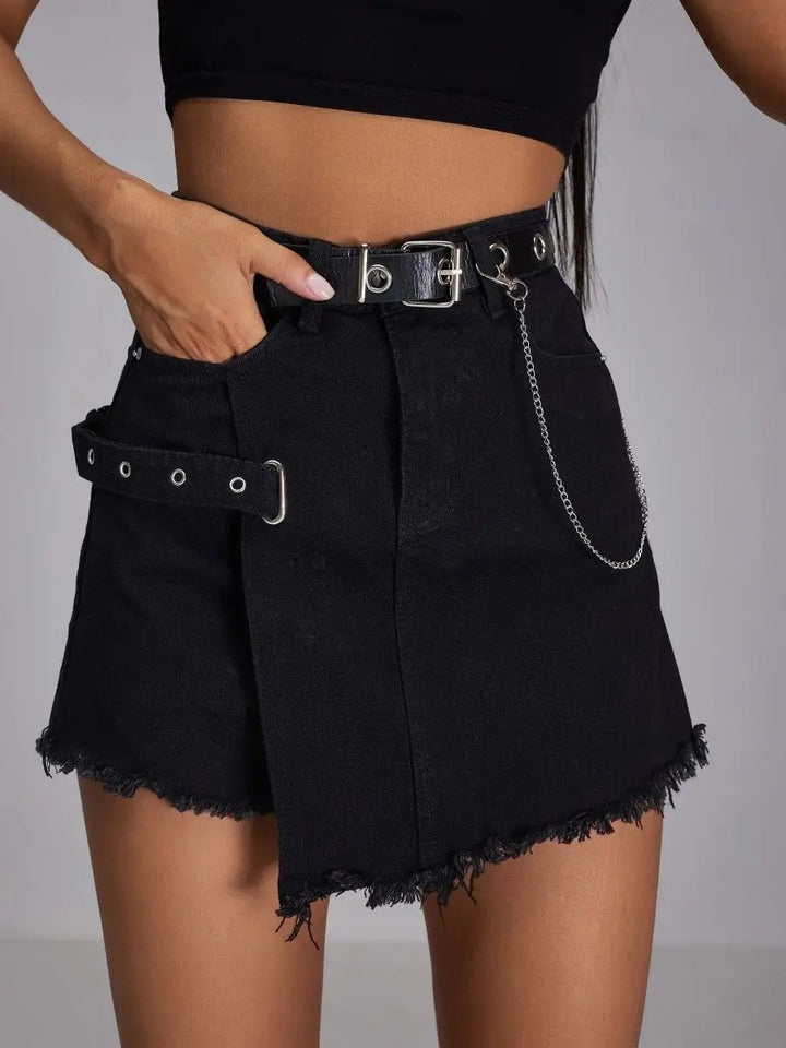 Dame jeansnederdel i vintage-look med asymmetrisk kant og diskrete detaljeringer Stilla