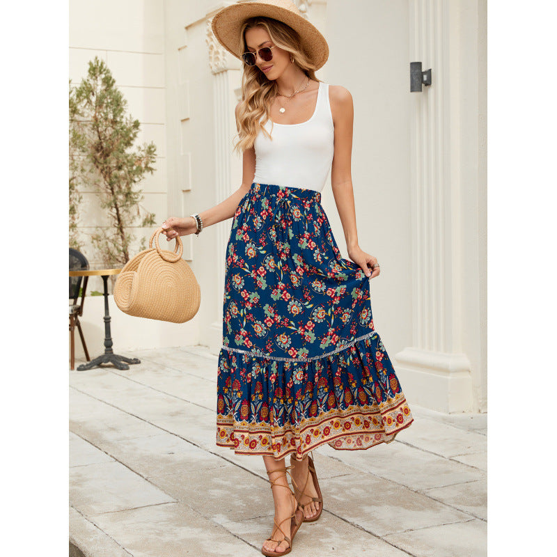 Femme gestufter Bohemian Maxi Nederdel Stilla