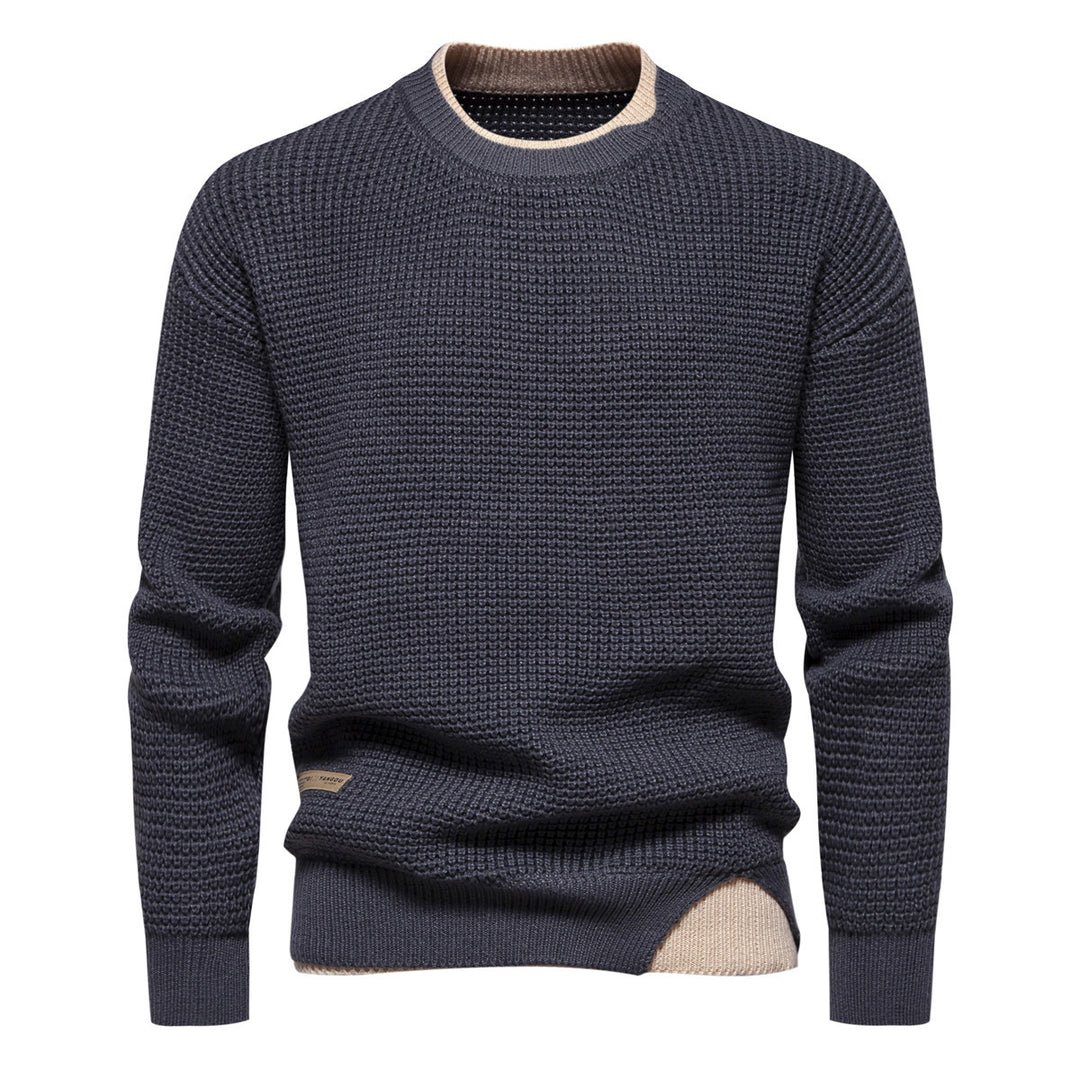 Herre Struktureret Strikket Rundhalset Pullover med Kontrastdetaljer Stilla