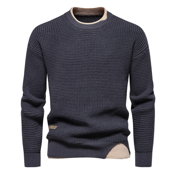Herre Struktureret Strikket Rundhalset Pullover med Kontrastdetaljer Stilla