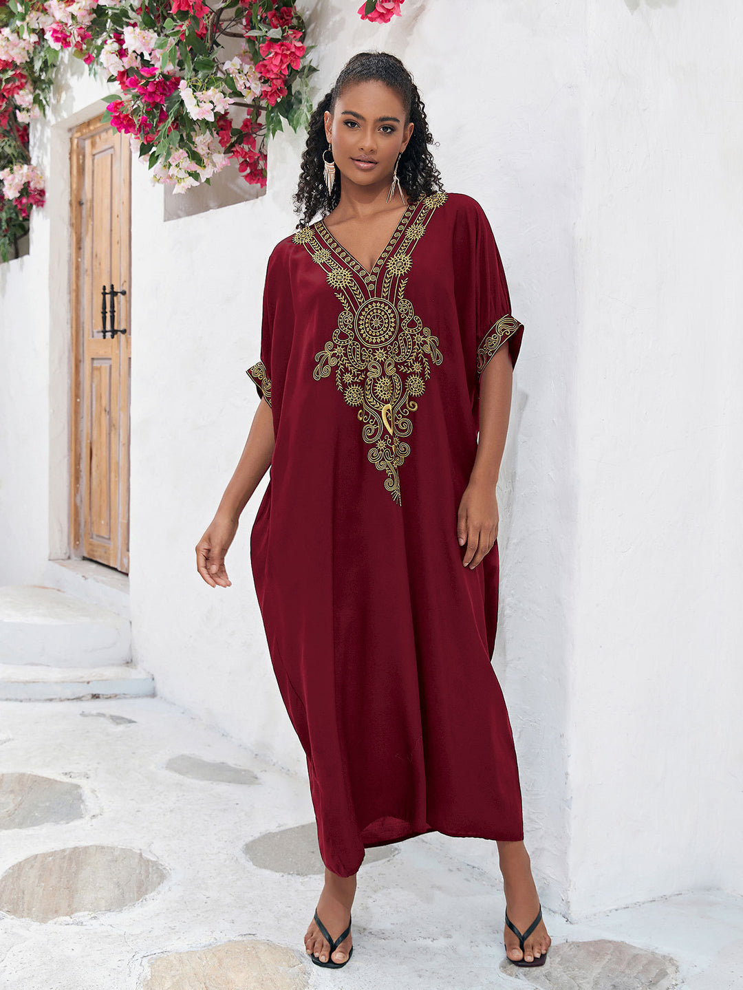 Dame Kaftan med elegant broderi og vid pasform Stilla