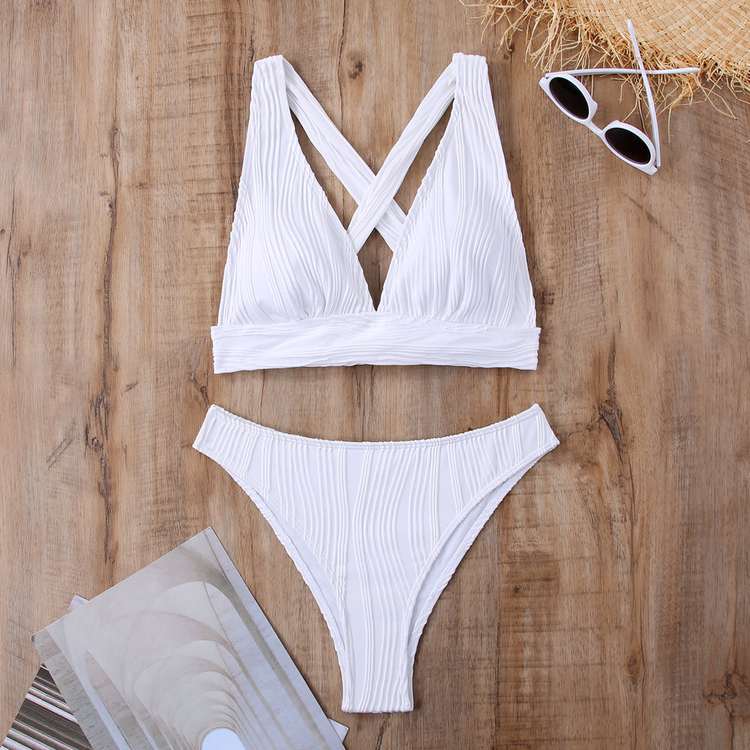Dame Plunge Neck Plisseret Bikini Sæt Stilla