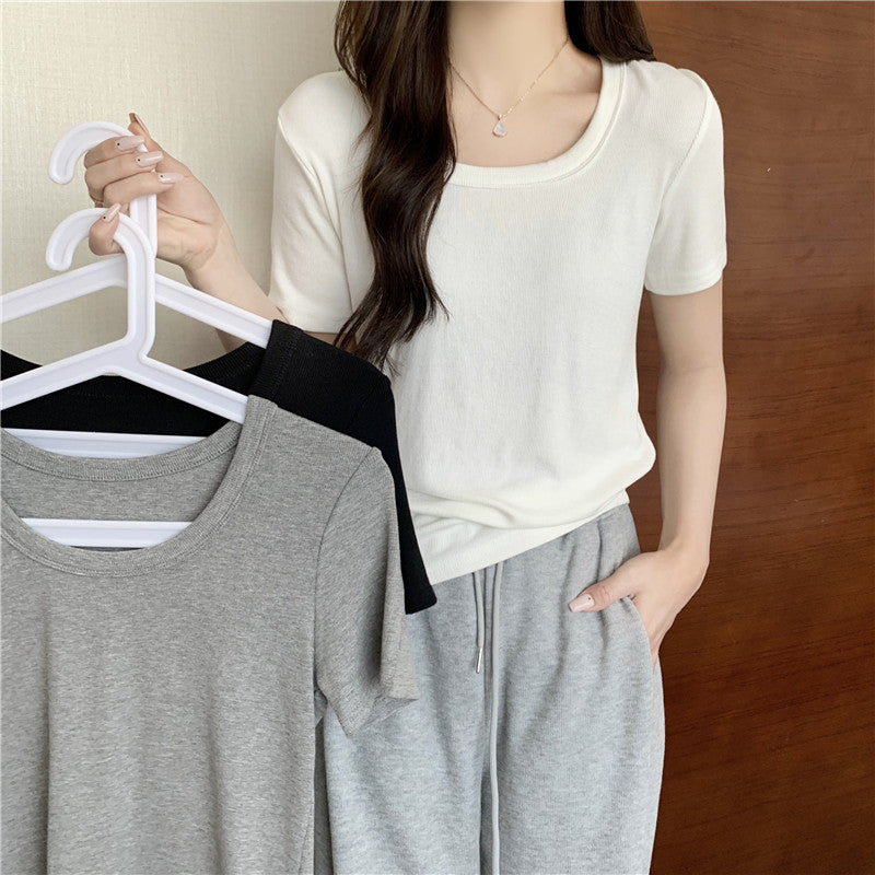 Femme Korte Ærmer-Ribb Top Casual Stilla