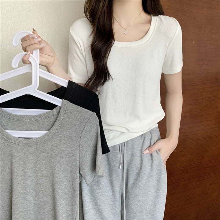 Femme Korte Ærmer-Ribb Top Casual Stilla