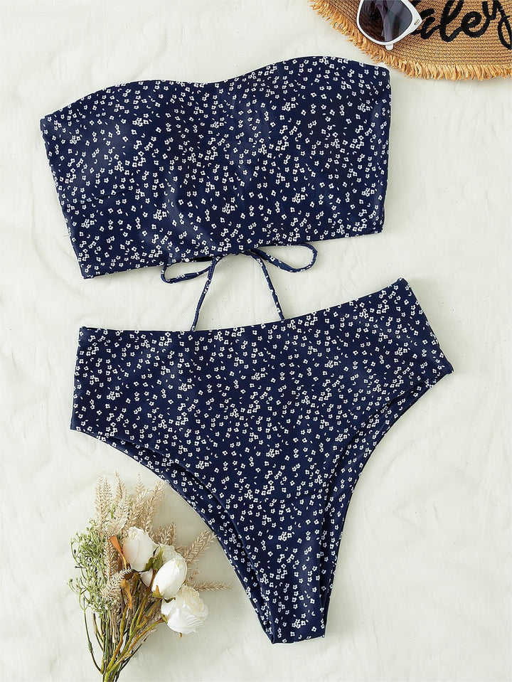 Dame bikini-sæt med bandeau-top og højtaljede bukser Stilla