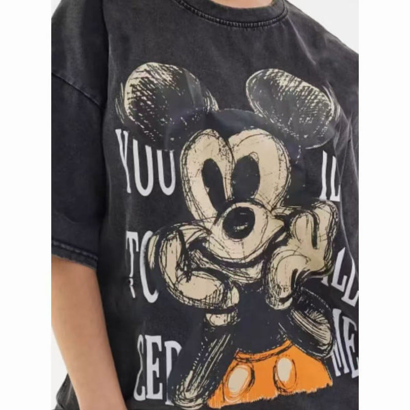 Dame T-shirt med kreativ Mickey Mouse design og afslappet oversized-snit Stilla