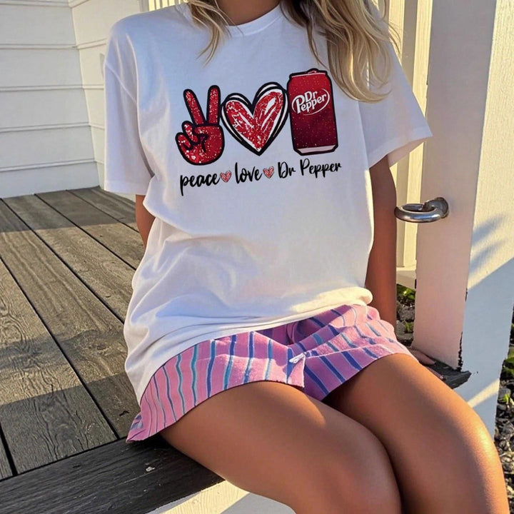 Dame T-shirt med kreativt Peace & Love grafikdesign Skovae
