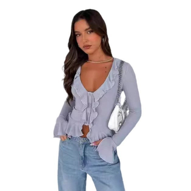 Dame Elegant top med flæsedetalje Stilla